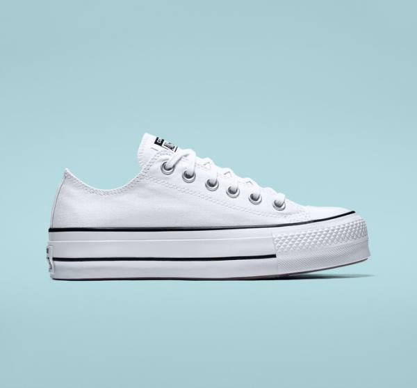 Tenis Bajos Converse Chuck Taylor All Star Lift Plataforma Lona Blancos Negros Blancos | CV-832VSD