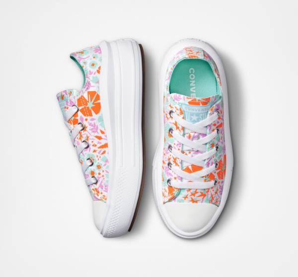 Tenis Bajos Converse Chuck Taylor All Star Move Plataforma Paper Floral Blancos Azules | CV-923SPN