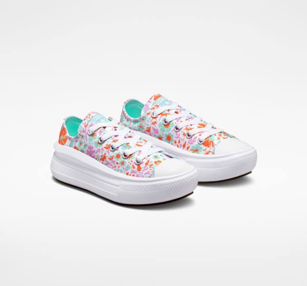 Tenis Bajos Converse Chuck Taylor All Star Move Plataforma Paper Floral Blancos Azules | CV-923SPN