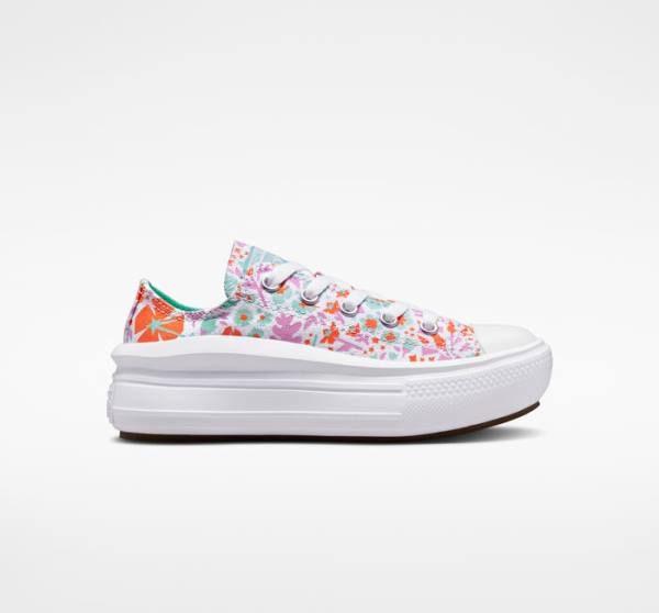 Tenis Bajos Converse Chuck Taylor All Star Move Plataforma Paper Floral Blancos Azules | CV-923SPN