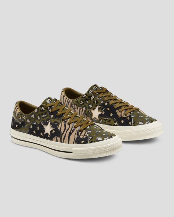 Tenis Bajos Converse One Star Archive Print Mix Verde Oliva Leopardo | CV-172ARJ