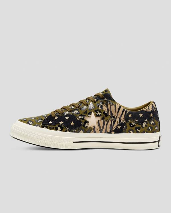 Tenis Bajos Converse One Star Archive Print Mix Verde Oliva Leopardo | CV-172ARJ