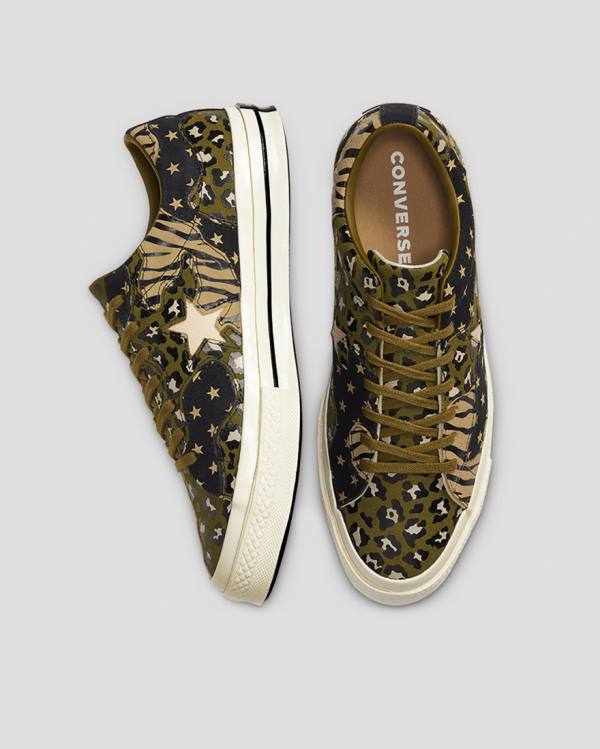 Tenis Bajos Converse One Star Archive Print Mix Verde Oliva Leopardo | CV-172ARJ