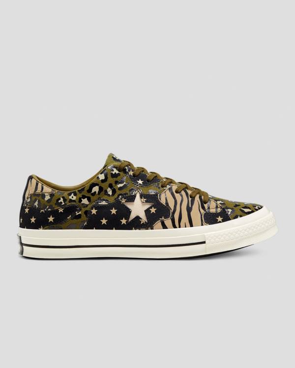 Tenis Bajos Converse One Star Archive Print Mix Verde Oliva Leopardo | CV-172ARJ