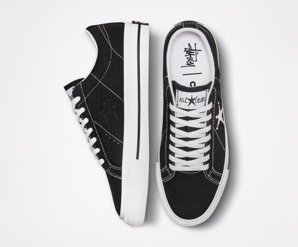 Tenis Bajos Converse Stussy One Star Negros Blancos | CV-385RPL